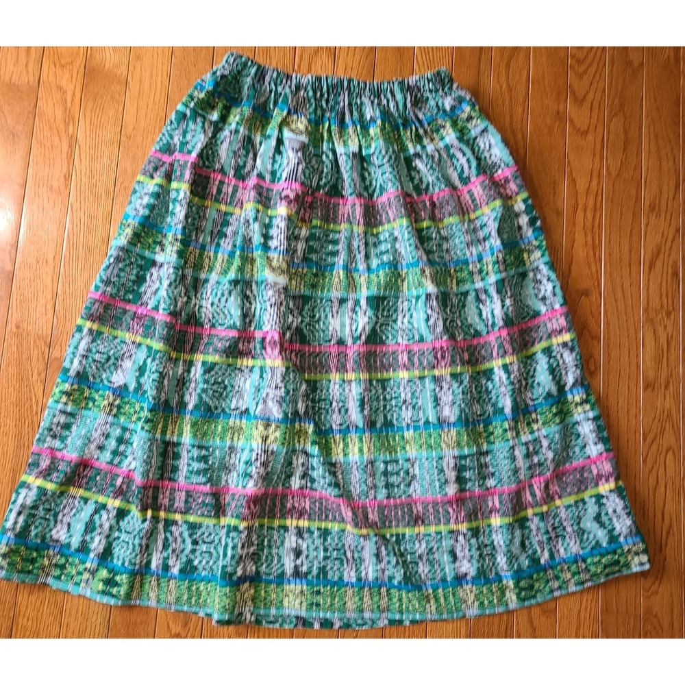 Womens Peasant Skirt M/L Maxi Green Pink Elastic Waist Sustainable Indie Pocket